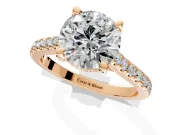Solitaire Engagement Ring Setting for Round Cut Center with Widening Pave Band and Claw Prong Head in Rose Gold