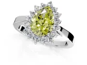 Starburst Halo Engagement Ring Setting for Fancy Yellow Pear-Shaped Center with Flat Cathedral Band and Prong Head in Platinum