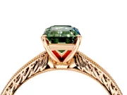 Solitaire Engagement Ring Setting for Fancy Green Emerald Cut Center with Engraved Milgrain Band and Prong Head in Rose Gold