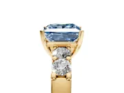 5 Stone Engagement Ring Setting for Fancy Blue Princess Cut Center with Plain Band and Prong Head in Yellow Gold