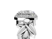 Halo Engagement Ring Setting for Radiant Cut Center with Floral Band and Prong Head in White Gold