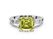 Bar-Set Engagement Ring Setting for Fancy Yellow Asscher Cut Center with Tapered Baguette Accents and Prong Head in Platinum