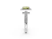 Milgrain Halo Engagement Ring Setting for Fancy Yellow Princess Cut Center with Three-Sided Pave Band and Prong Head in White Gold