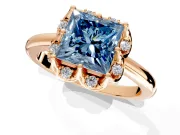 Floral Frame Engagement Ring Setting for Fancy Blue Princess Cut Center with Accent Clusters and Prong Head in Rose Gold