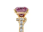 Solitaire Engagement Ring Setting for Fancy Pink Asscher Cut Center with Crossover Accents and Prong Head in Yellow Gold