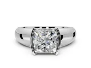 Tension Engagement Ring Setting for Princess Cut Center with Wide Flat Band and Tension Head in Sterling Silver