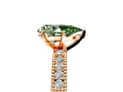 Solitaire Engagement Ring Setting for Fancy Green Pear-Shaped Center with Milgrain-Edged Pave Band and Prong Head in Rose Gold