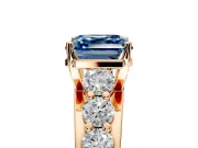 Solitaire Engagement Ring Setting for Fancy Blue Asscher Cut Center with Graduated Shared Prongs and Prong Head in Rose Gold