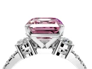 3 Stone Engagement Ring Setting for Fancy Pink Asscher Cut Center with Round Cut Side Accents and Prong Head in Platinum