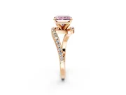 Solitaire Engagement Ring Setting for Fancy Pink Radiant Cut Center with Pave Bypass Swirl Band and Prong Head in Rose Gold