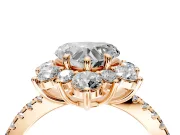 Floral Halo Engagement Ring Setting for Heart-Shaped Center with Pave Accents and Prong Head in Rose Gold