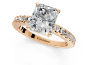 Solitaire Engagement Ring Setting for Radiant Cut Center with Single Row Accent Band and Prong Head in Rose Gold