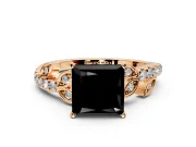 Leaf Motif Engagement Ring Setting for Fancy Black Princess Cut Center with Pave Band and Prong Head in Rose Gold