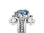 Solitaire Engagement Ring Setting for Fancy Blue Heart-Shaped Center with Twisted Band and Scroll Prong Head in Platinum