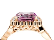 Halo Engagement Ring Setting for Fancy Pink Asscher Cut Center with Leaf Motif Split Shank and Prong Head in Rose Gold