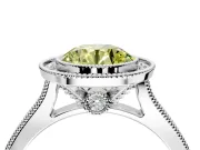 Halo Engagement Ring Setting for Fancy Yellow Round Cut Center with Milgrain Pave Band and Bezel Head in Sterling Silver