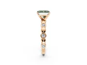 Solitaire Engagement Ring Setting for Fancy Green Radiant Cut Center with Beaded Bezel Station Band and Prong Head in Rose Gold