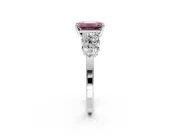 Cluster Engagement Ring Setting for Fancy Pink Emerald Cut Center with 2-Row Shoulder Clusters and Prong Head in White Gold