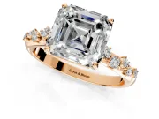 Cluster Engagement Ring Setting for Asscher Cut Center with Round Cut Accent Band and Prong Head in Rose Gold