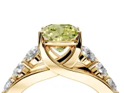 Solitaire Engagement Ring Setting for Fancy Yellow Cushion Cut Center with Graduated Shared Prongs and Prong Head in Yellow Gold