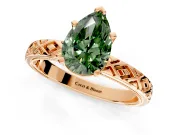 Solitaire Engagement Ring Setting for Fancy Green Pear-Shaped Center with Milgrain X Pattern Band and Prong Head in Rose Gold