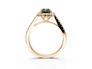 Halo Engagement Ring Setting for Fancy Green Emerald Cut Center with Raised Halo, Pave Band and Prong Head in Rose Gold