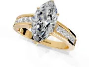 Solitaire Engagement Ring Setting for Marquise Center with Princess Cut Channel Band and Prong Head in Yellow Gold