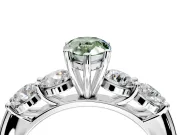 5 Stone Engagement Ring Setting for Fancy Green Pear-Shaped Center with Graduated Accents and Prong Head in Sterling Silver