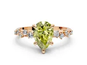Solitaire Engagement Ring Setting for Fancy Yellow Pear-Shaped Center with Trailing Leaf Accent Band and Prong Head in Rose Gold