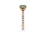 Solitaire Engagement Ring Setting for Fancy Green Asscher Cut Center with Fine Pave Band and Claw Prong Head in Rose Gold