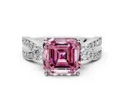 3 Stone Engagement Ring Setting for Fancy Pink Asscher Cut Center with Pave Twist Band and Prong Head in Sterling Silver