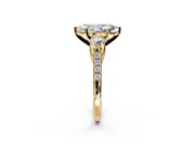 3 Stone Engagement Ring Setting for Marquise Center with Crossover Basket, Pave Band and Prong Head in Yellow Gold