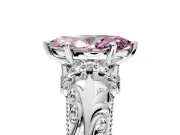 Solitaire Engagement Ring Setting for Fancy Pink Marquise Center with Filigree Accent Basket and Prong Head in White Gold