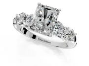 5 Stone Engagement Ring Setting for Radiant Cut Center with Graduated Accents and Prong Head in Sterling Silver