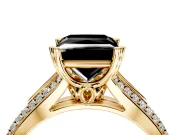 Solitaire Engagement Ring Setting for Fancy Black Princess Cut Center with Pave Rail Split Shank and Prong Head in Yellow Gold