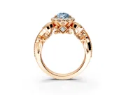 Milgrain Halo Engagement Ring Setting for Fancy Blue Pear-Shaped Center with Shoulder Bezels and Prong Head in Rose Gold