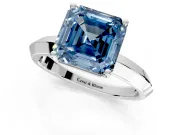 Solitaire Engagement Ring Setting for Fancy Blue Asscher Cut Center with Wide Knife Ridge Band and Prong Head in Sterling Silver