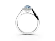 Halo Engagement Ring Setting for Fancy Blue Pear-Shaped Center with Raised Halo, Pave Band and Prong Head in Sterling Silver