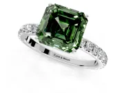 Solitaire Engagement Ring Setting for Fancy Green Asscher Cut Center with Large Accent Band and Prong Head in Sterling Silver