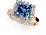 Starburst Halo Engagement Ring Setting for Fancy Blue Asscher Cut Center with Flat Cathedral Band and Prong Head in Rose Gold