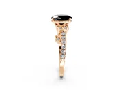 Leaf Motif Engagement Ring Setting for Fancy Black Oval Center with Pave Band and Prong Head in Rose Gold