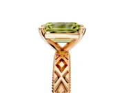 Solitaire Engagement Ring Setting for Fancy Yellow Emerald Cut Center with Milgrain X Pattern Band and Prong Head in Rose Gold