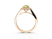 Halo Engagement Ring Setting for Fancy Yellow Pear-Shaped Center with Narrowing Pave Band and Prong Head in Rose Gold