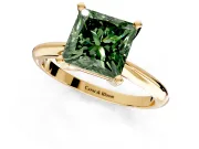 Solitaire Engagement Ring Setting for Fancy Green Princess Cut Center with Knife Ridge Band and Claw Prong Head in Yellow Gold
