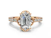 Floral Engagement Ring Setting for Emerald Cut Center with Pave Band and Floral Prong Head in Rose Gold