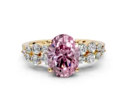 Cluster Engagement Ring Setting for Fancy Pink Oval Center with 2-Row Shoulder Clusters and Prong Head in Yellow Gold