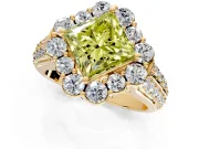 Large Accent Halo Engagement Ring Setting for Fancy Yellow Princess Cut Center with Pave Split Shank and Prong Head in Yellow Gold