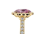 Halo Engagement Ring Setting for Fancy Pink Oval Center with Pave Accents, Heart Basket and Prong Head in Yellow Gold