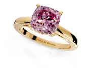 Solitaire Engagement Ring Setting for Fancy Pink Cushion Cut Center with Basket Rail and Prong Head in Yellow Gold