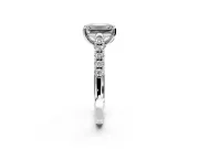 Solitaire Engagement Ring Setting for Emerald Cut Center with Partway Pave Band and Prong Head in Sterling Silver